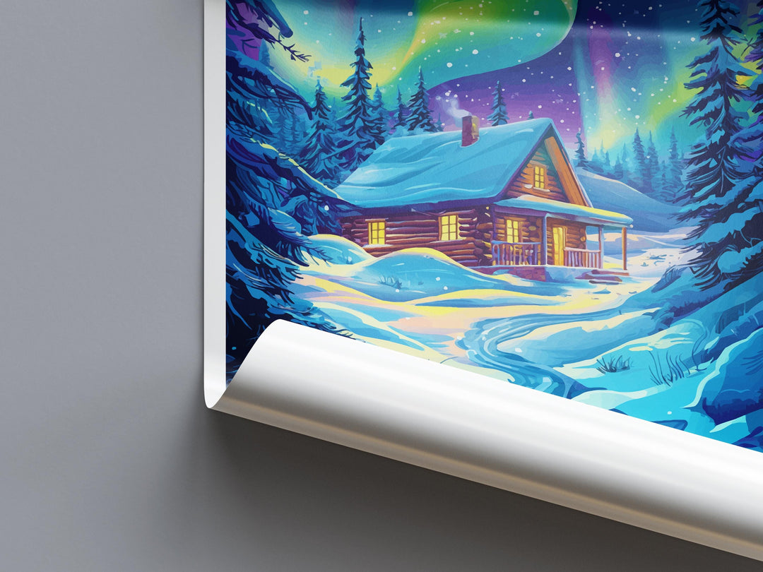 Lapland Cartoon Travel Poster Finland Wall Art Winter Print Arctic Illustration Snowy Decor Lapland Souvenir Gift