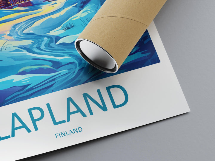 Lapland Cartoon Travel Poster Finland Wall Art Winter Print Arctic Illustration Snowy Decor Lapland Souvenir Gift