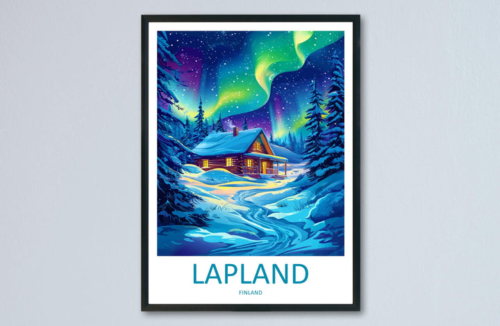 Lapland Cartoon Travel Poster Finland Wall Art Winter Print Arctic Illustration Snowy Decor Lapland Souvenir Gift