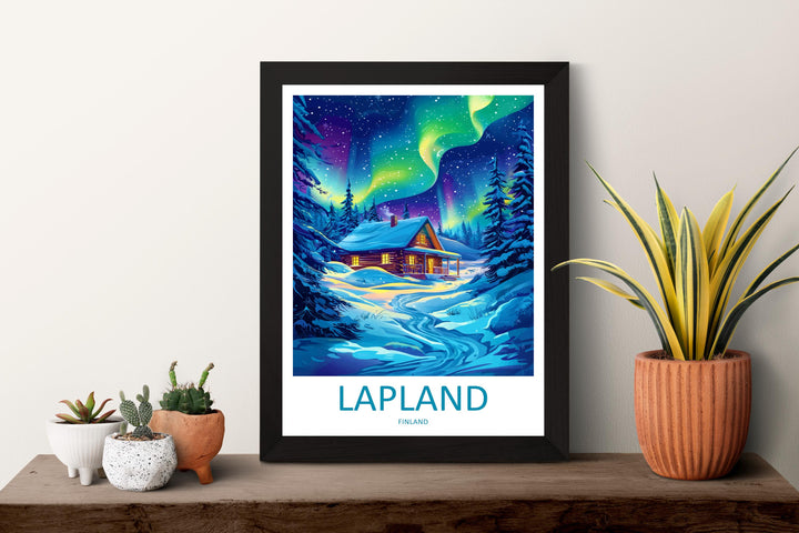 Lapland Cartoon Travel Poster Finland Wall Art Winter Print Arctic Illustration Snowy Decor Lapland Souvenir Gift