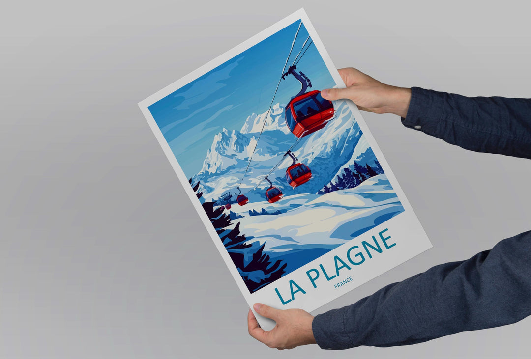 La Plagne Cartoon Travel Poster France Wall Art Ski Resort Print Alpine Illustration Winter Decor La Plagne Souvenir Gift
