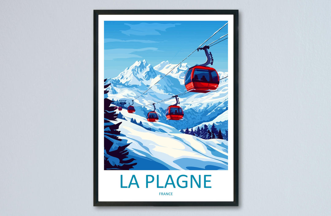 La Plagne Cartoon Travel Poster France Wall Art Ski Resort Print Alpine Illustration Winter Decor La Plagne Souvenir Gift