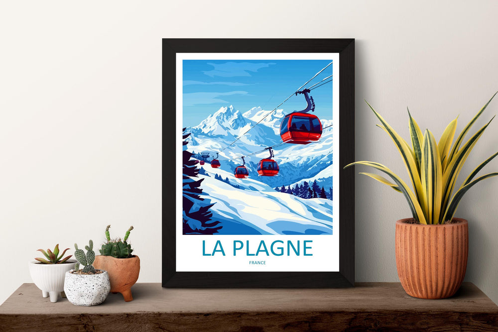 La Plagne Cartoon Travel Poster France Wall Art Ski Resort Print Alpine Illustration Winter Decor La Plagne Souvenir Gift