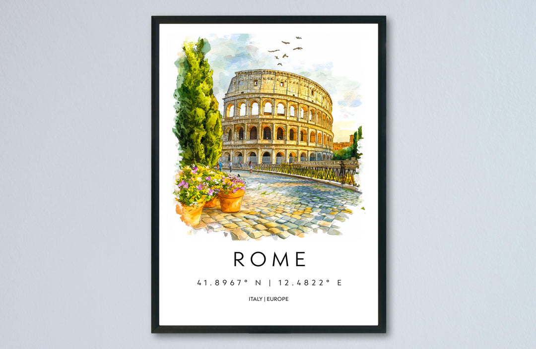 Rome Watercolor Poster Rome Travel Print Rome Wall Art Rome Cityscape Painting Rome Souvenir Italy Decor Roman Architecture