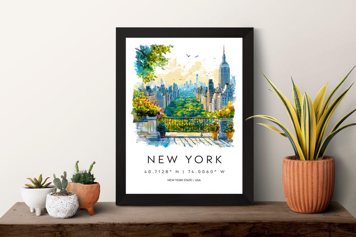 New York Watercolor Poster New York Travel Print New York Wall Art New York Cityscape Painting New York Souvenir USA Decor