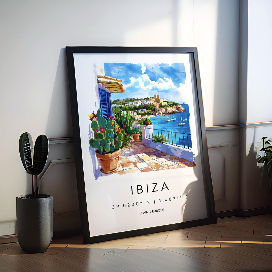 Ibiza Watercolor Poster Ibiza Travel Print Ibiza Wall Art Ibiza Cityscape Painting Ibiza Souvenir Spain Island Decor