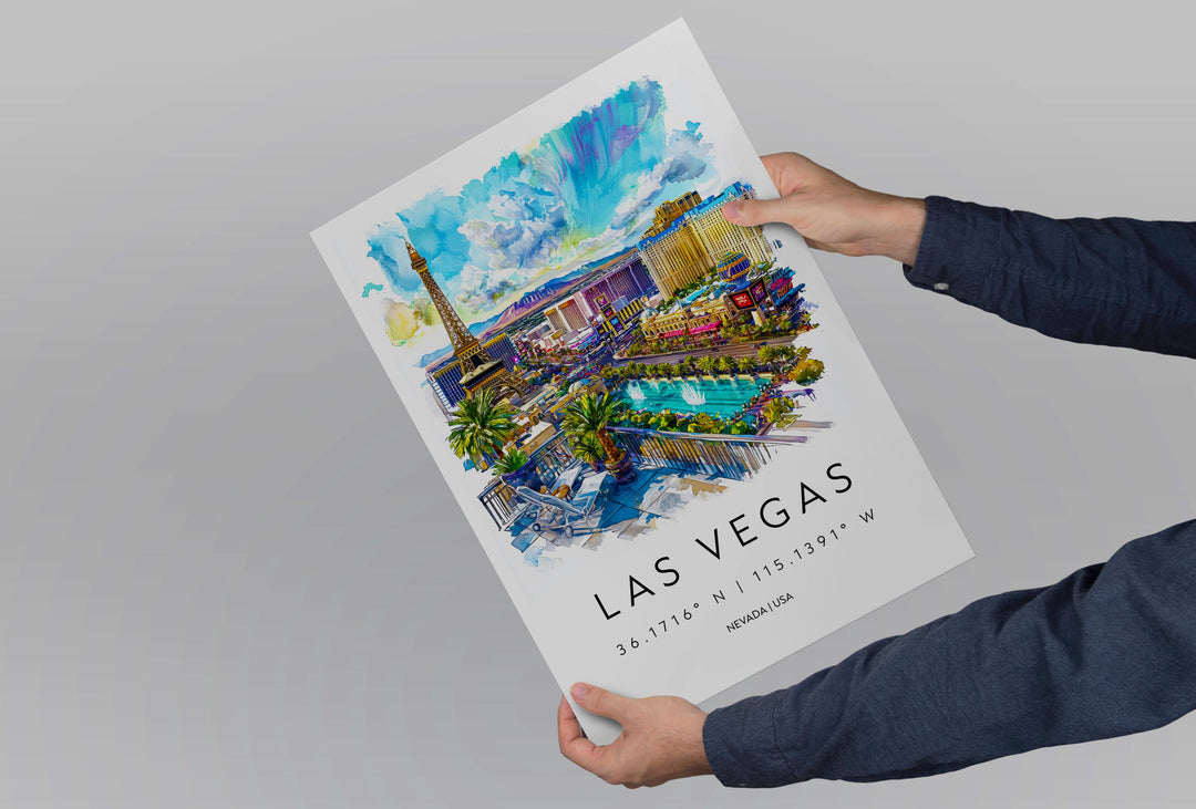 Las Vegas Watercolor Poster Las Vegas Travel Print Las Vegas Wall Art Las Vegas Cityscape Painting Las Vegas Souvenir USA Decor