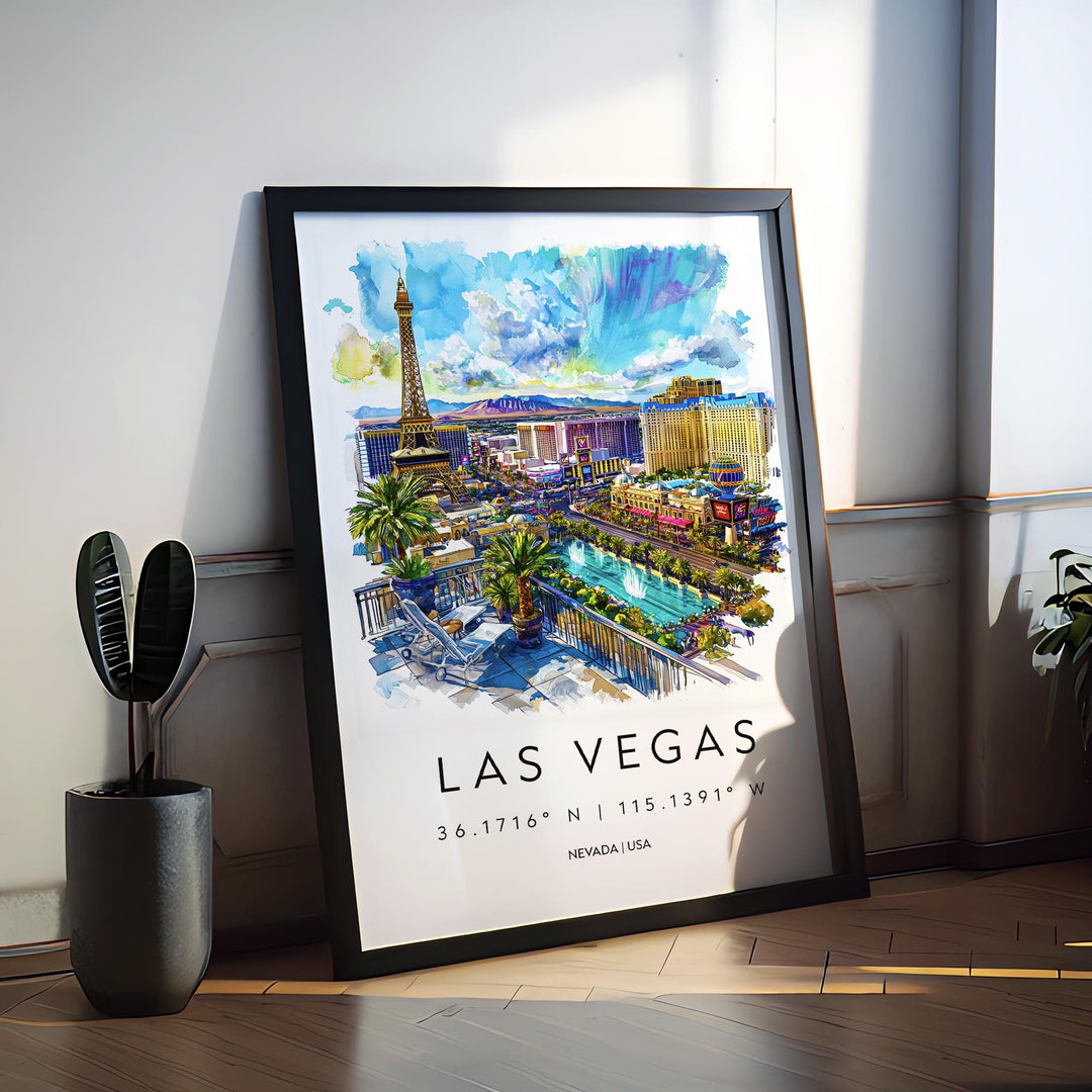 Las Vegas Watercolor Poster Las Vegas Travel Print Las Vegas Wall Art Las Vegas Cityscape Painting Las Vegas Souvenir USA Decor