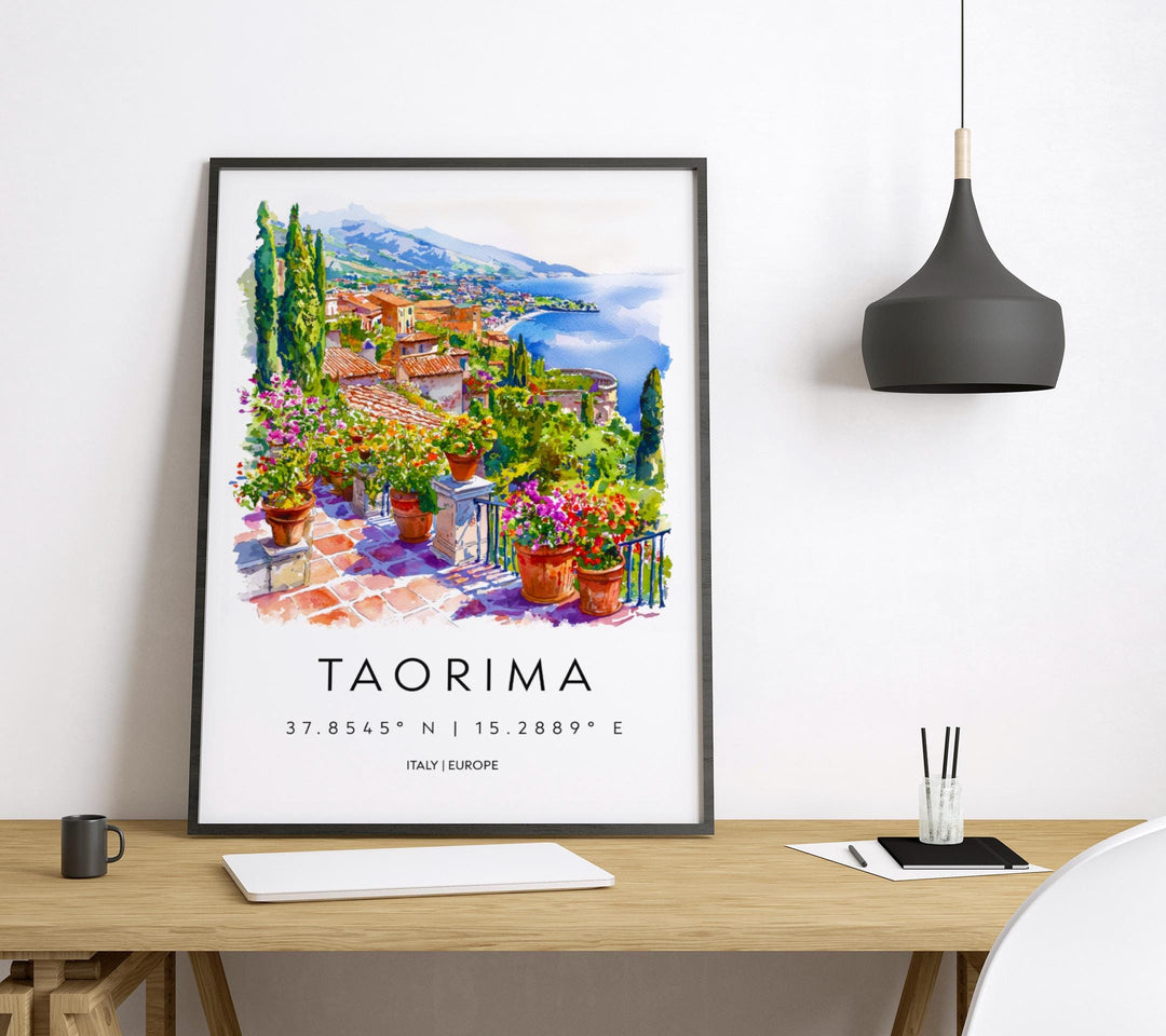 Taormina Watercolor Poster Taormina Travel Print Taormina Wall Art Taormina Cityscape Painting Taormina Souvenir Sicily Decor