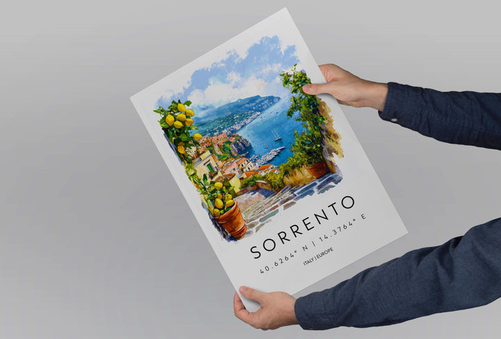 Sorrento Watercolor Poster Sorrento Travel Print Sorrento Wall Art Sorrento Cityscape Painting Sorrento Souvenir Italy Decor