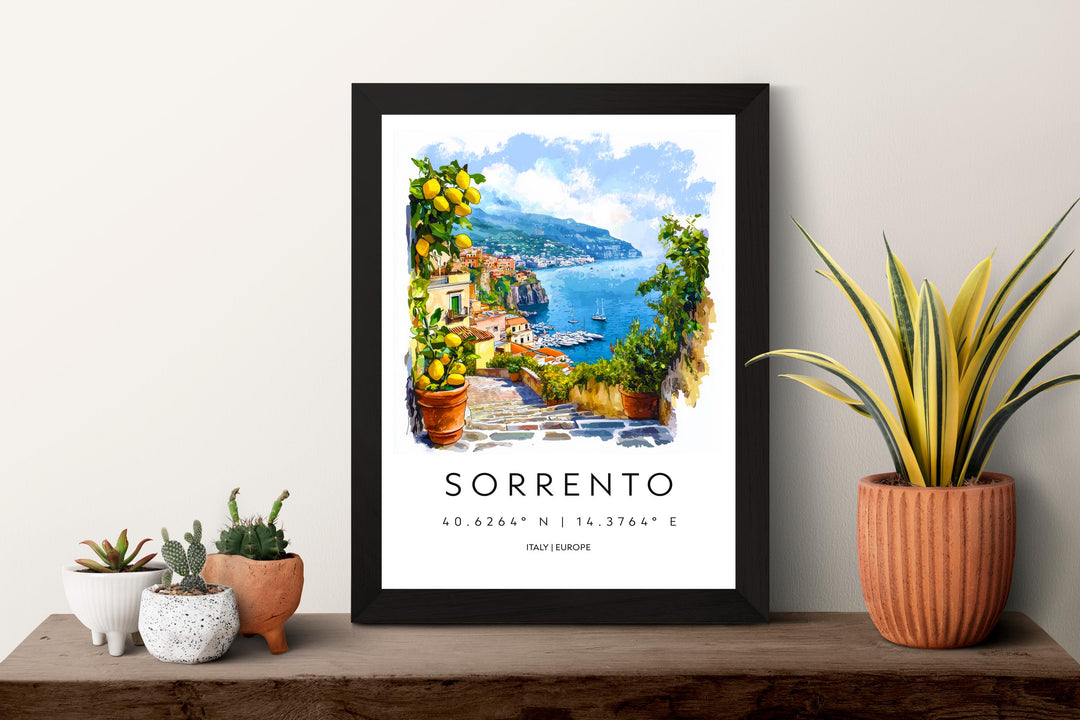 Sorrento Watercolor Poster Sorrento Travel Print Sorrento Wall Art Sorrento Cityscape Painting Sorrento Souvenir Italy Decor