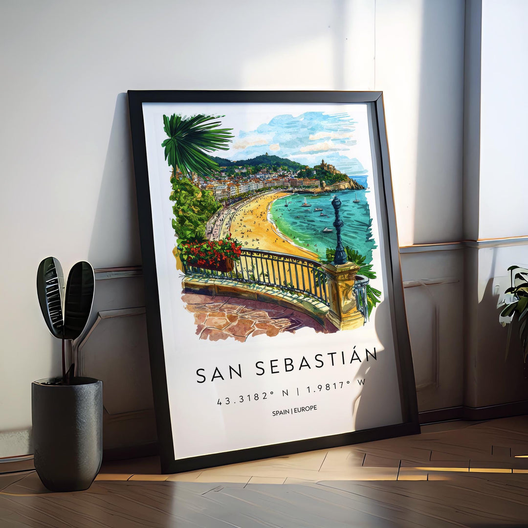 San Sebastián Watercolor Poster San Sebastián Travel Print San Sebastián Wall Art San Sebastián Cityscape Painting San Sebastián Souvenir