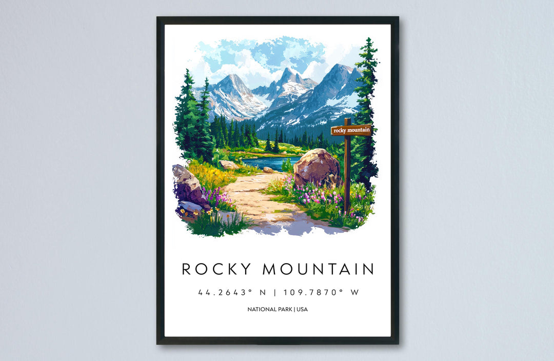 Rocky Mountain Watercolor Poster Rocky Mountain Travel Print Rocky Mountain Wall Art Rocky Mountain Landscape Painting Rocky Mountain USA