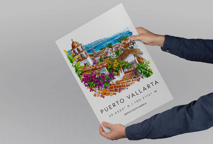 Puerto Vallarta Watercolor Poster Puerto Vallarta Travel Print Puerto Vallarta Wall Art Puerto Vallarta Painting Mexico Souvenir Decor
