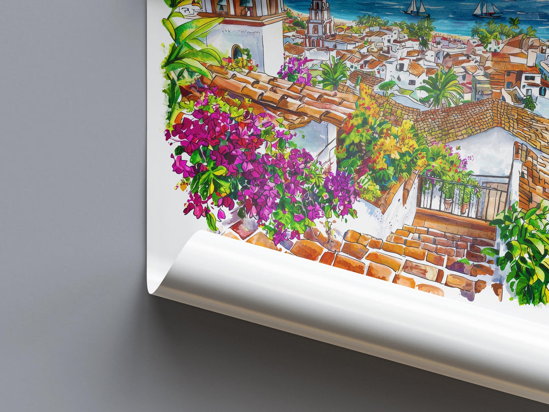 Puerto Vallarta Watercolor Poster Puerto Vallarta Travel Print Puerto Vallarta Wall Art Puerto Vallarta Painting Mexico Souvenir Decor