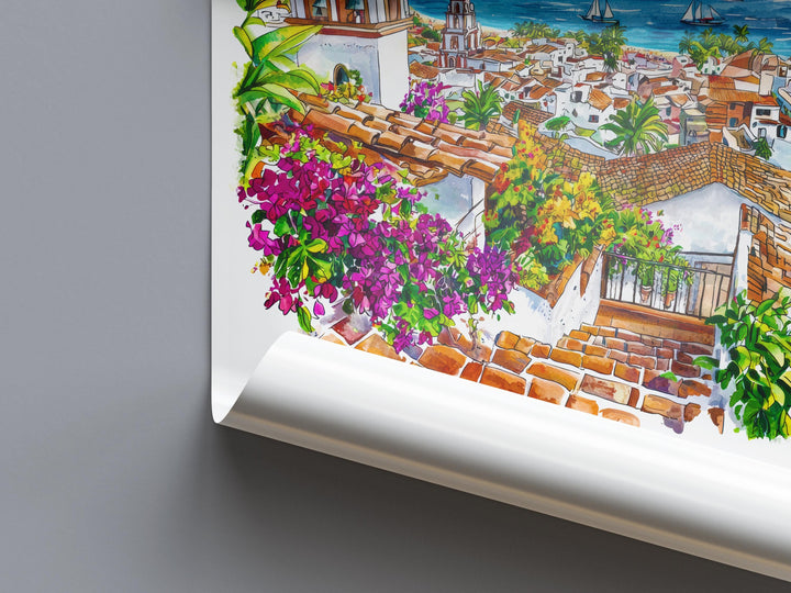Puerto Vallarta Watercolor Poster Puerto Vallarta Travel Print Puerto Vallarta Wall Art Puerto Vallarta Painting Mexico Souvenir Decor