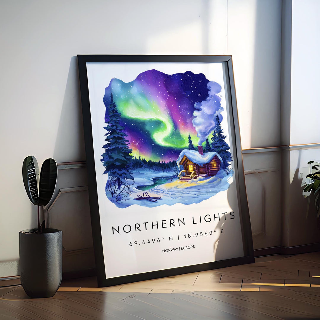 Northern Lights Watercolor Poster Northern Lights Travel Print Northern Lights Wall Art Northern Lights Painting Aurora Borealis Decor