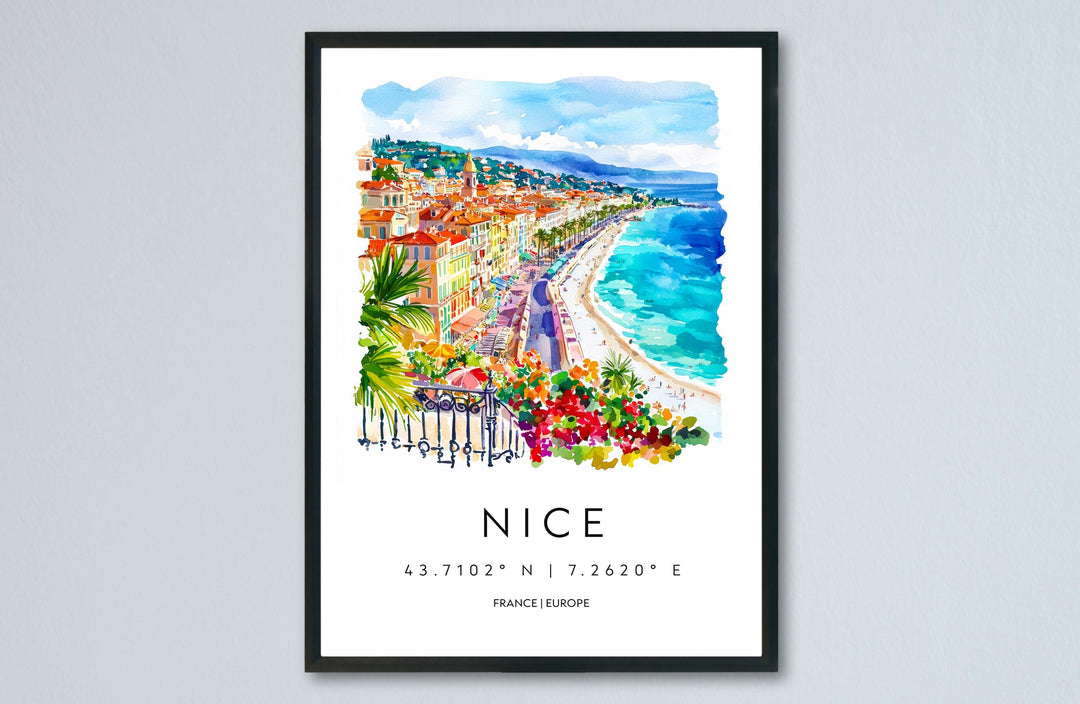 Nice France Watercolor Poster Nice France Travel Print Nice France Wall Art Nice France Cityscape Painting Nice France Souvenir Decor