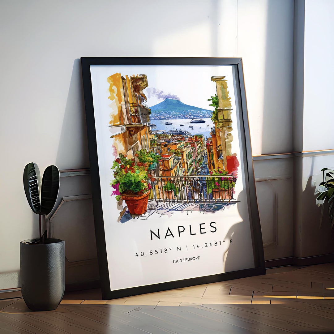 Naples Watercolor Poster Naples Travel Print Naples Wall Art Naples Cityscape Painting Naples Souvenir Italy Decor