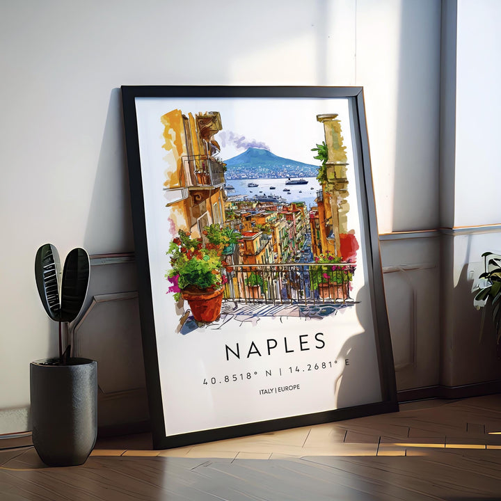 Naples Watercolor Poster Naples Travel Print Naples Wall Art Naples Cityscape Painting Naples Souvenir Italy Decor