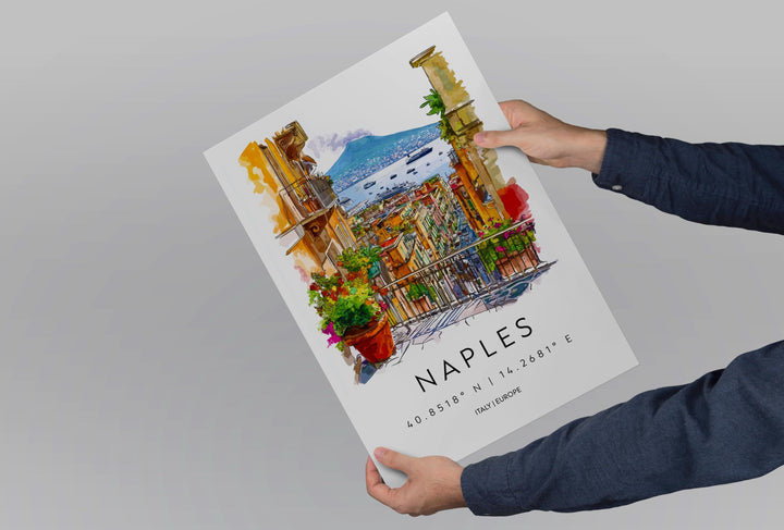 Naples Watercolor Poster Naples Travel Print Naples Wall Art Naples Cityscape Painting Naples Souvenir Italy Decor