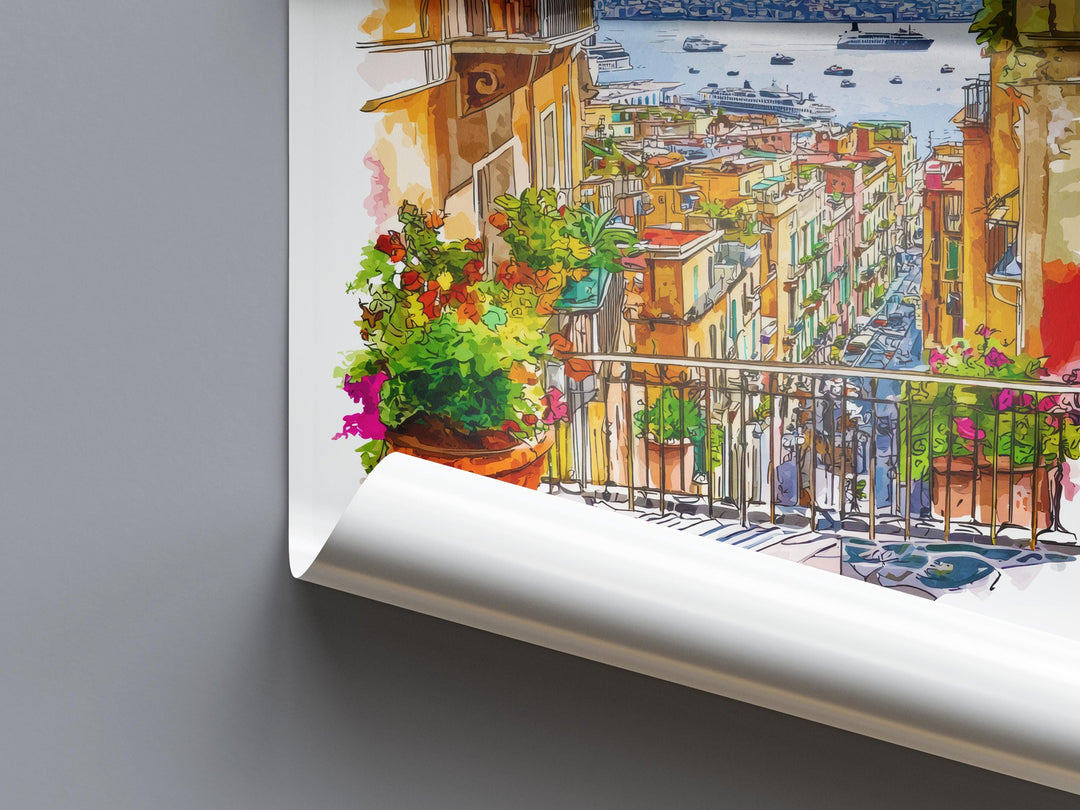 Naples Watercolor Poster Naples Travel Print Naples Wall Art Naples Cityscape Painting Naples Souvenir Italy Decor
