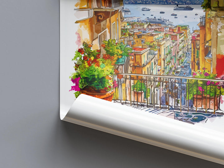 Naples Watercolor Poster Naples Travel Print Naples Wall Art Naples Cityscape Painting Naples Souvenir Italy Decor