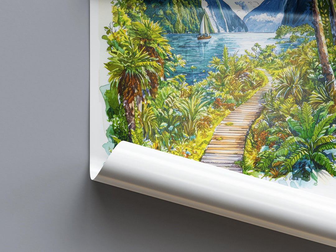 Milford Sound Watercolor Poster Milford Sound Travel Print Milford Sound Wall Art Milford Sound Landscape Painting Milford Sound Souvenir