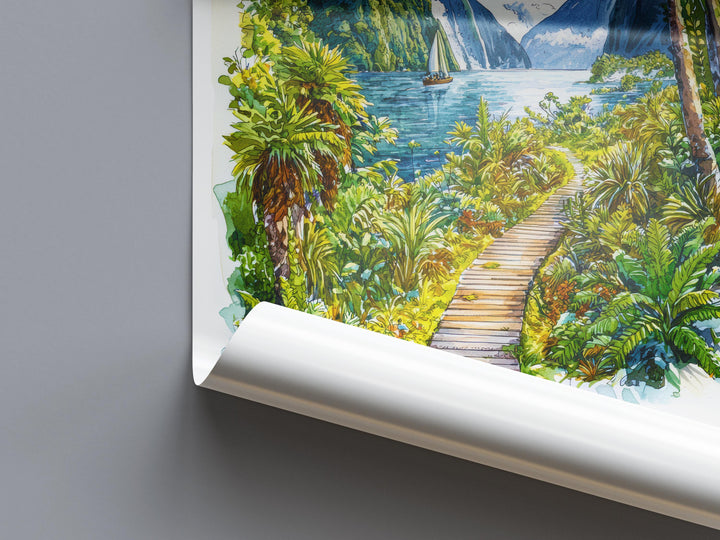Milford Sound Watercolor Poster Milford Sound Travel Print Milford Sound Wall Art Milford Sound Landscape Painting Milford Sound Souvenir
