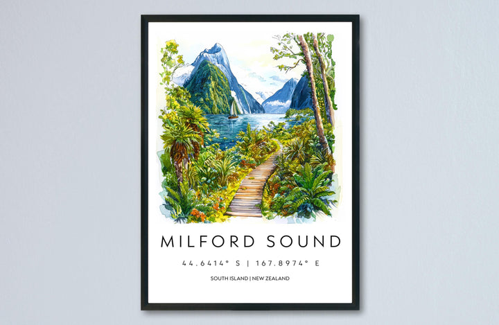Milford Sound Watercolor Poster Milford Sound Travel Print Milford Sound Wall Art Milford Sound Landscape Painting Milford Sound Souvenir