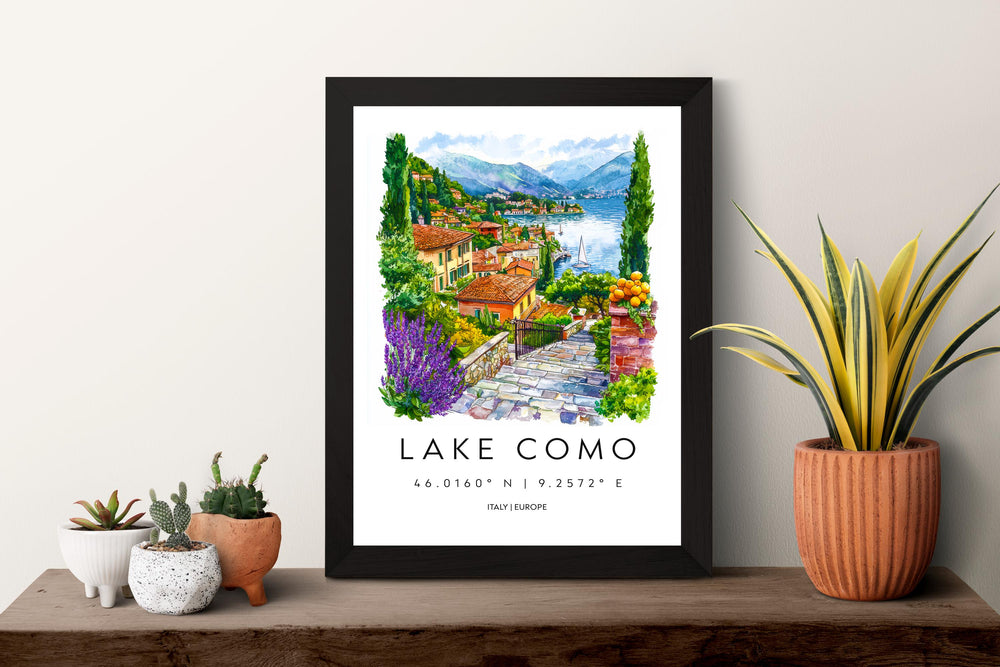 Lake Como Watercolor Poster Lake Como Travel Print Lake Como Wall Art Lake Como Landscape Painting Lake Como Souvenir Italy Decor