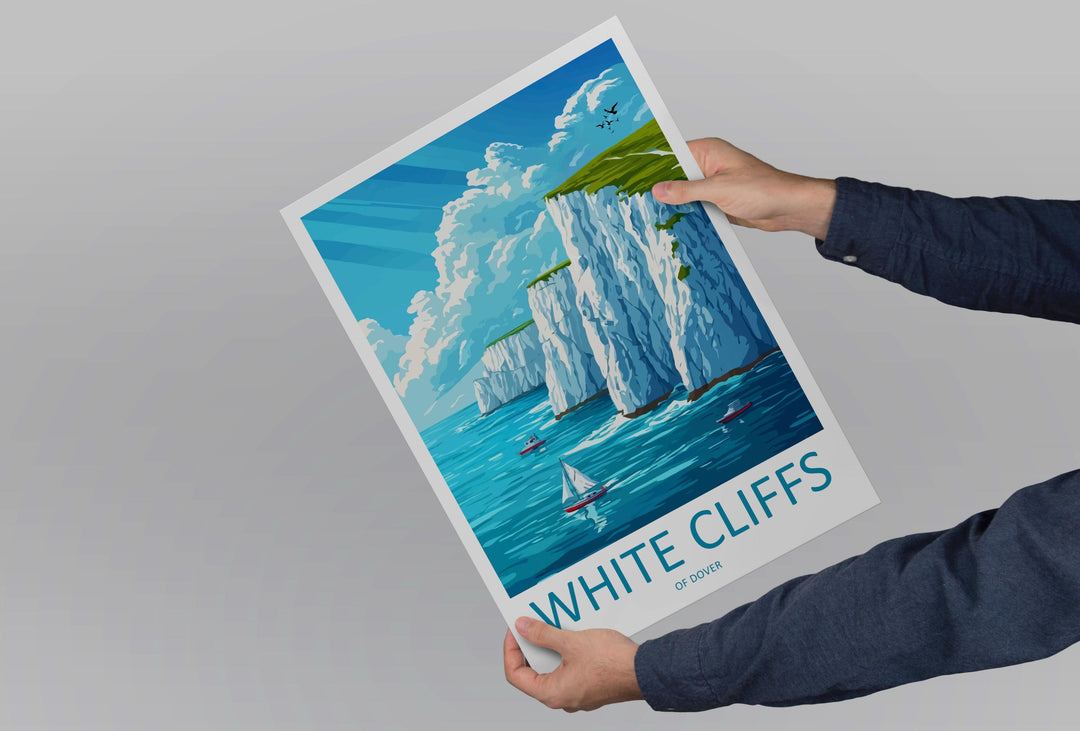 White Cliffs of Dover Travel Poster England Wall Art Coastal Landscape Print Chalk Cliff Illustration Dover Decor Souvenir Gift