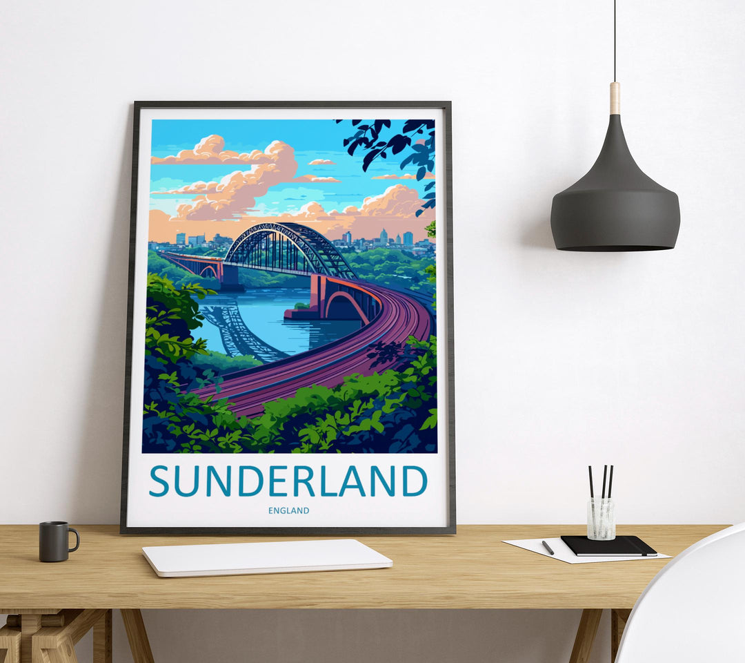 Sunderland Travel Poster England Wall Art Coastal City Print River Wear Illustration Seaside Decor Wearmouth Gift Souvenir