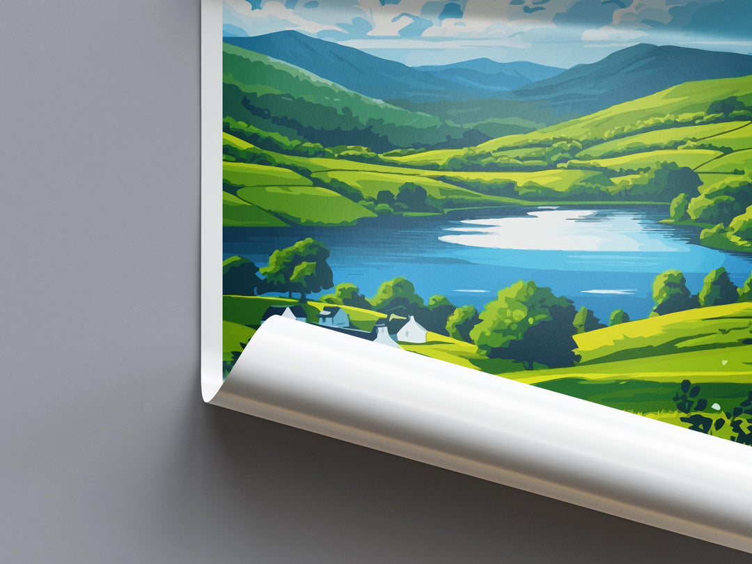 Hill Top Travel Poster England Wall Art Countryside Cottage Print Lake District Illustration Rustic Decor Hill Top Gift Souvenir
