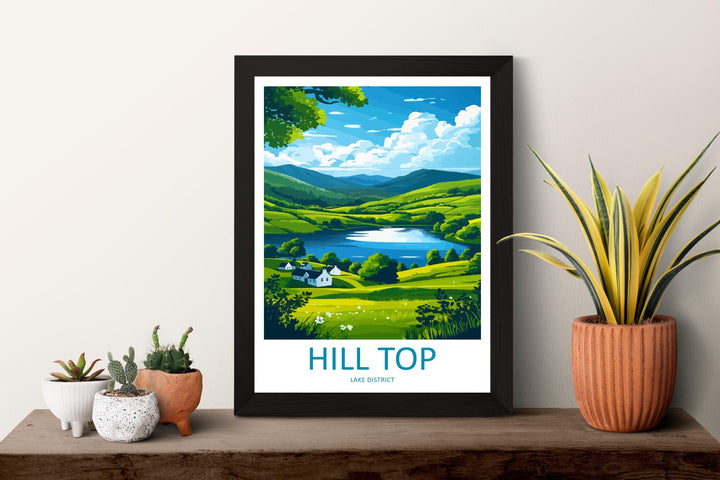 Hill Top Travel Poster England Wall Art Countryside Cottage Print Lake District Illustration Rustic Decor Hill Top Gift Souvenir