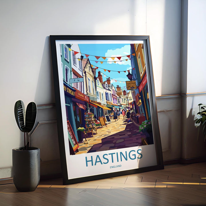 Hastings Travel Poster England Wall Art Coastal Town Print Seaside Landscape Illustration East Sussex Decor Hastings Gift Souvenir