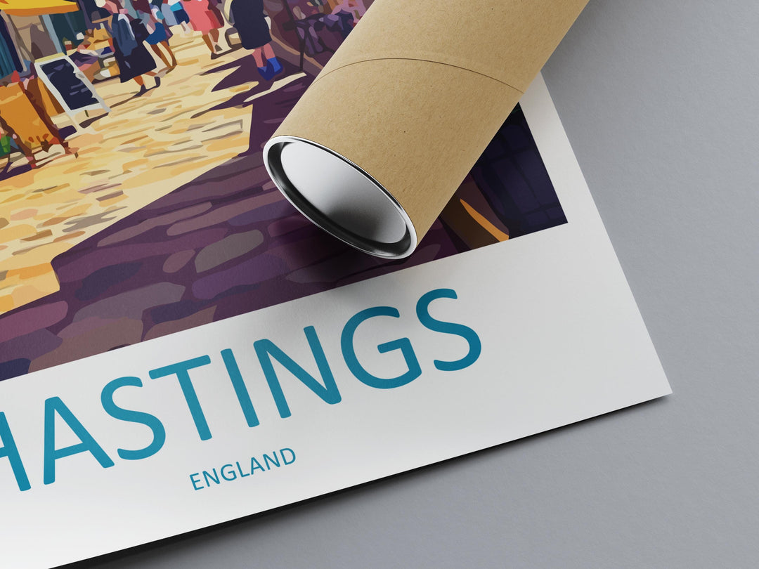 Hastings Travel Poster England Wall Art Coastal Town Print Seaside Landscape Illustration East Sussex Decor Hastings Gift Souvenir