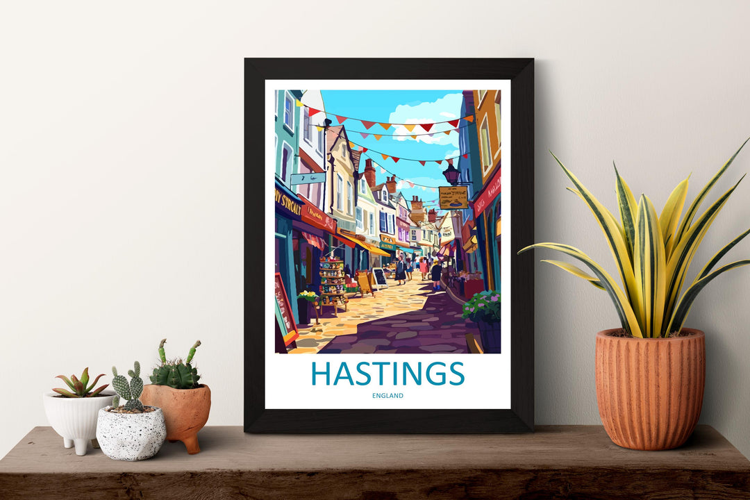 Hastings Travel Poster England Wall Art Coastal Town Print Seaside Landscape Illustration East Sussex Decor Hastings Gift Souvenir