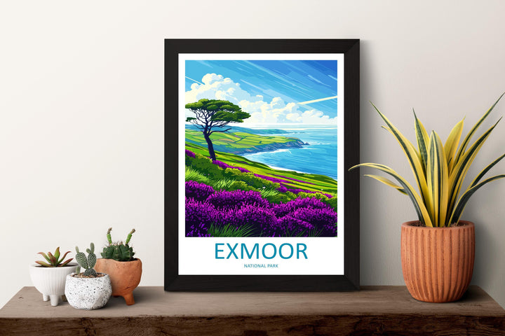 Exmoor National Park Travel Poster England Wall Art Landscape Print Moorland View Illustration Coastal Decor Exmoor Gift Souvenir