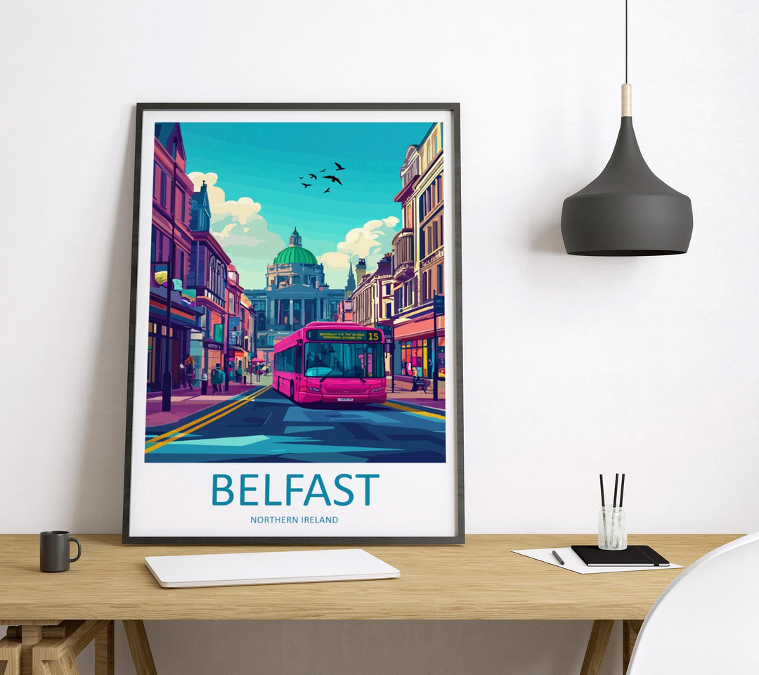 Belfast Travel Poster Northern Ireland Wall Art Cityscape Print Titanic Quarter Illustration Urban Decor Belfast Gift Souvenir Scene