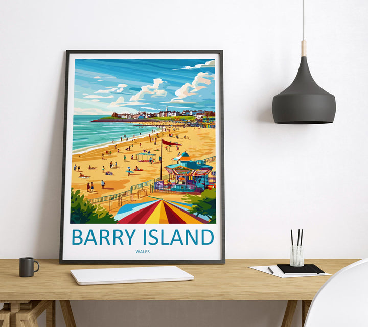 Barry Island Travel Poster Wales Wall Art Seaside Town Print Beachfront Illustration Coastal Decor Barry Gift Souvenir Scene