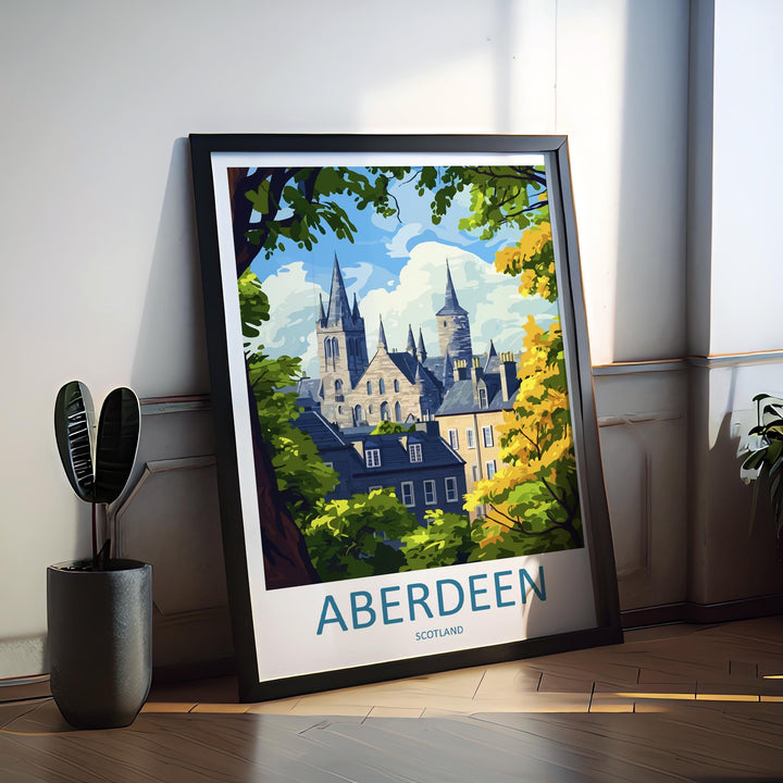 Aberdeen Travel Poster Scotland Wall Art Coastal City Print Granite Skyline Illustration North Sea Decor Aberdeen Gift Souvenir Scene