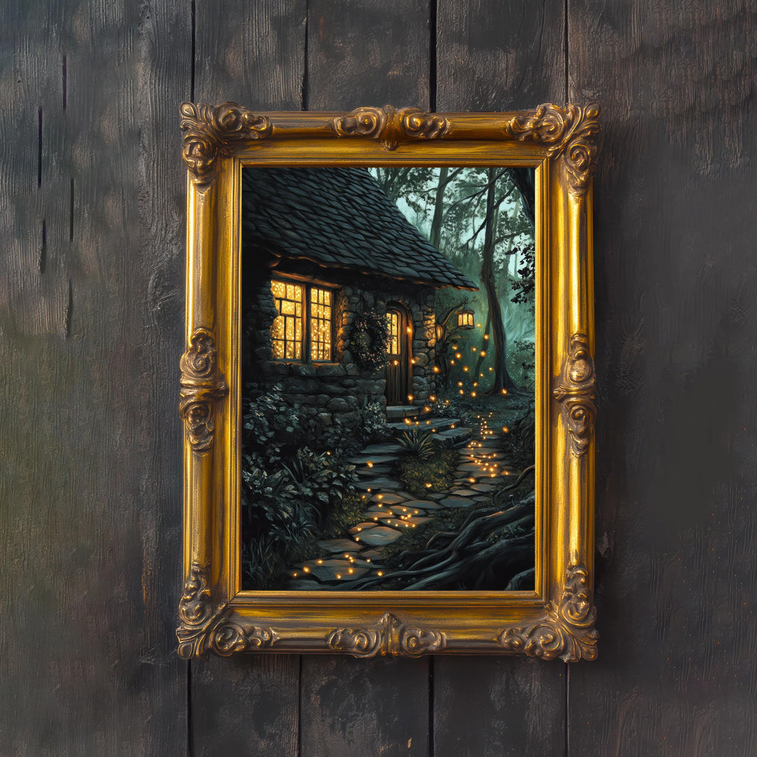 Lantern Fairies Cottage Print | Vintage Enchanted Forest Art