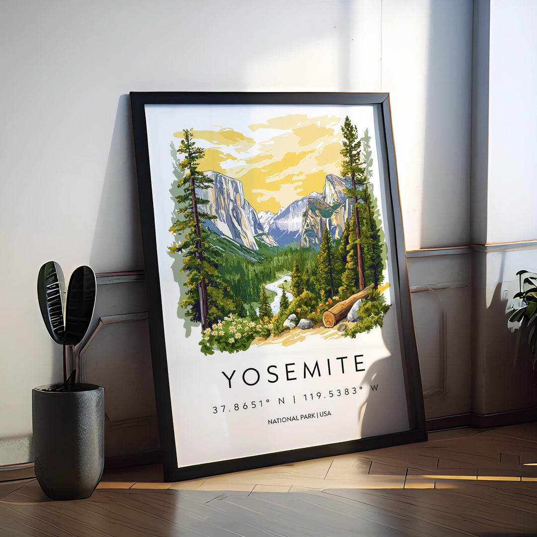 Yosemite Watercolor Poster Yosemite Travel Print Yosemite Wall Art National Park Painting Yosemite Souvenir Decor
