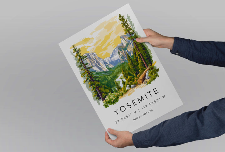 Yosemite Watercolor Poster Yosemite Travel Print Yosemite Wall Art National Park Painting Yosemite Souvenir Decor