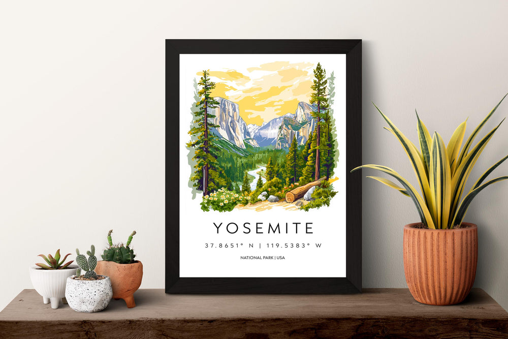 Yosemite Watercolor Poster Yosemite Travel Print Yosemite Wall Art National Park Painting Yosemite Souvenir Decor