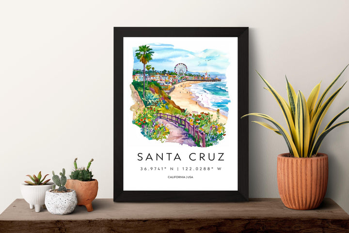 Santa Cruz Watercolor Poster Santa Cruz Travel Print California Wall Art Beach Painting Santa Cruz Souvenir Decor