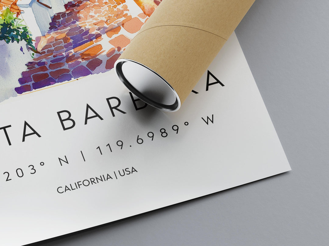 Santa Barbara Watercolor Poster Santa Barbara Travel Print Wall Art California Coast Painting Santa Barbara Decor