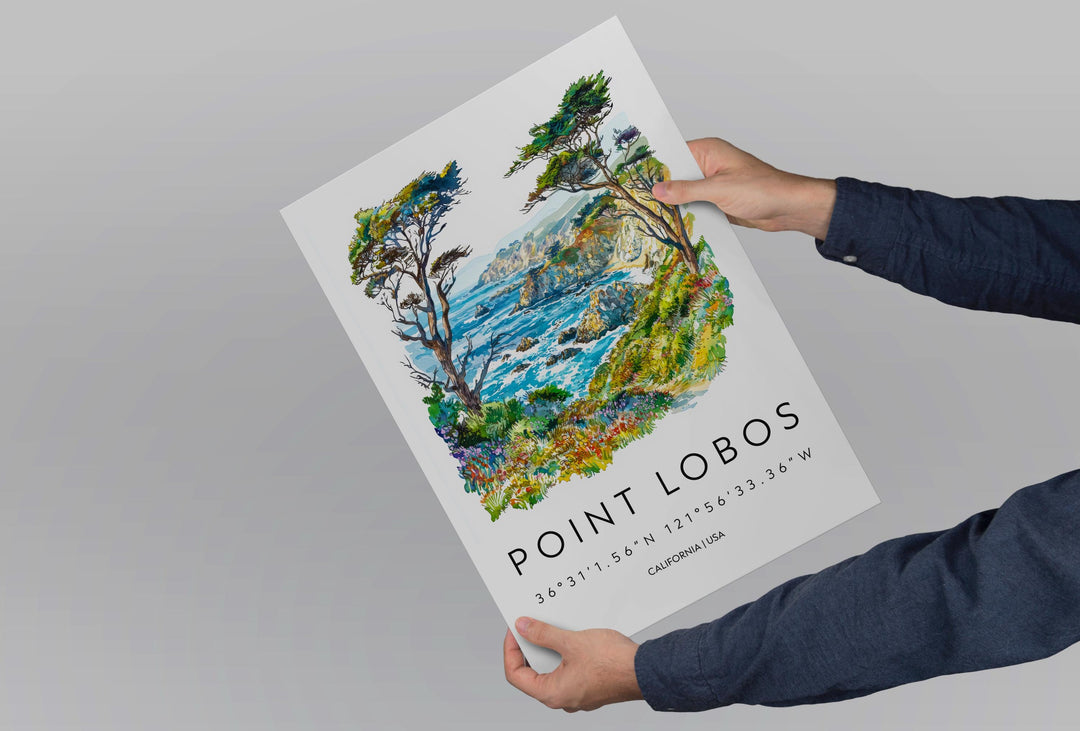 Point Lobos Watercolor Poster Point Lobos Travel Print California Wall Art Coast Painting Point Lobos Souvenir Decor