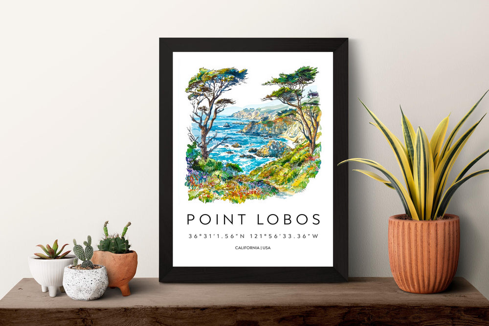 Point Lobos Watercolor Poster Point Lobos Travel Print California Wall Art Coast Painting Point Lobos Souvenir Decor